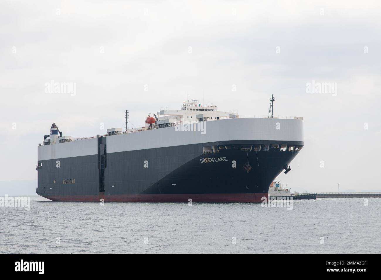The commercial vessel Green Lake, a vehicle carrier ship, moves toward