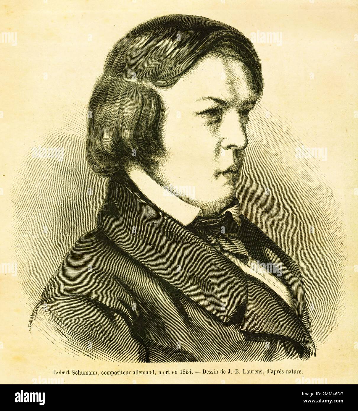 Portrait of Robert Schumann, famous German composer and music critic. He was born on June 8, 1810 in Zwickau, Germany and died on July 29, 1856 in Bon Stock Photo