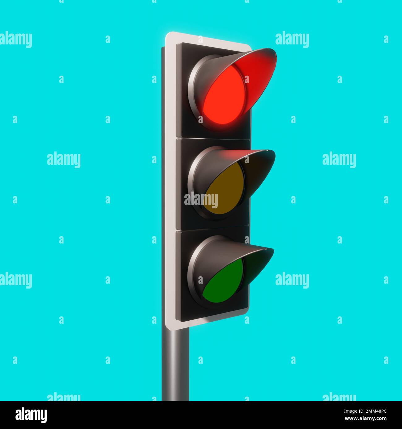 3D rendered Traffic light, Trafic signal with Red, Yellow, and Green