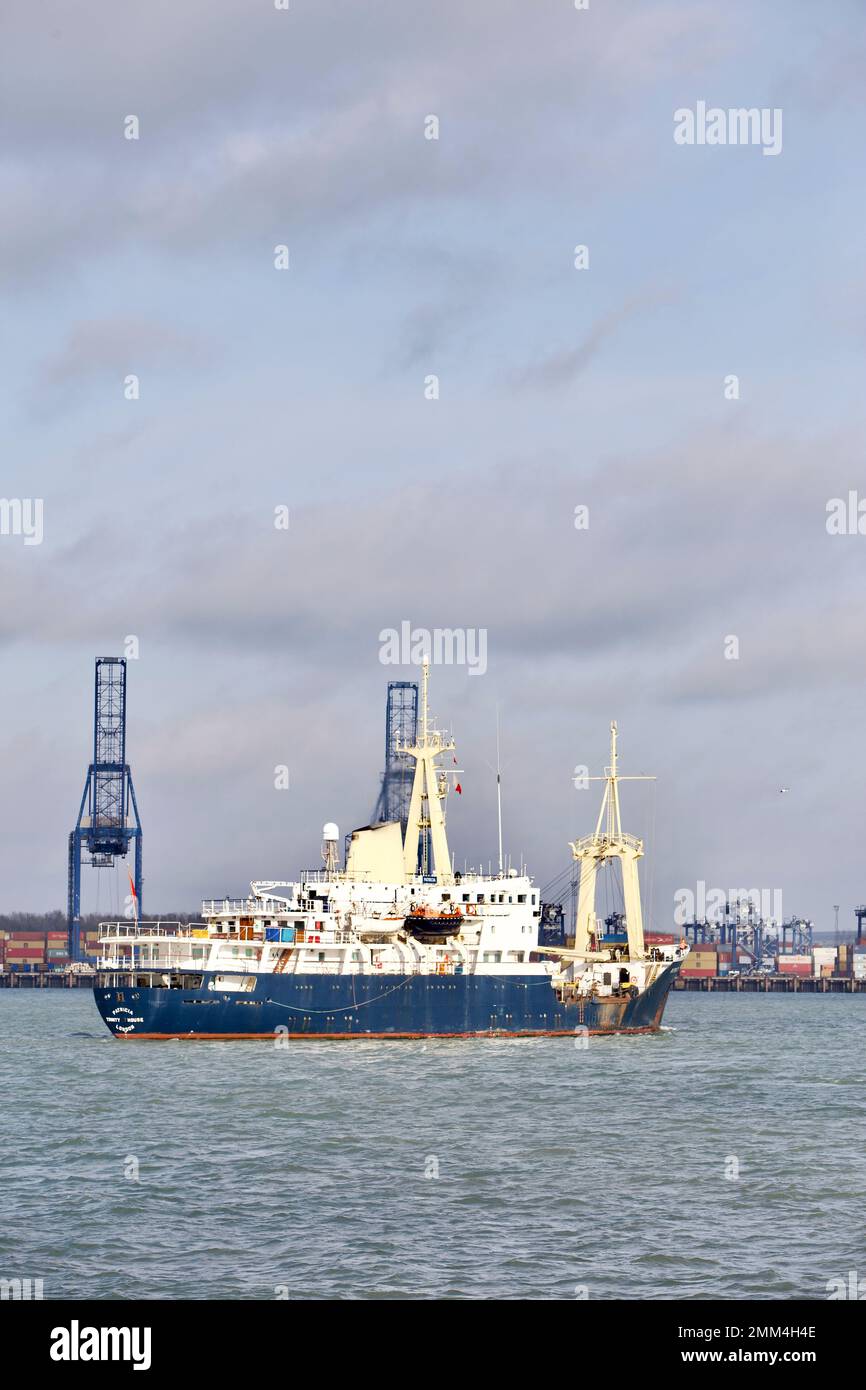 Trinity House support vessel THV Patricia leaving Harwich Docks on