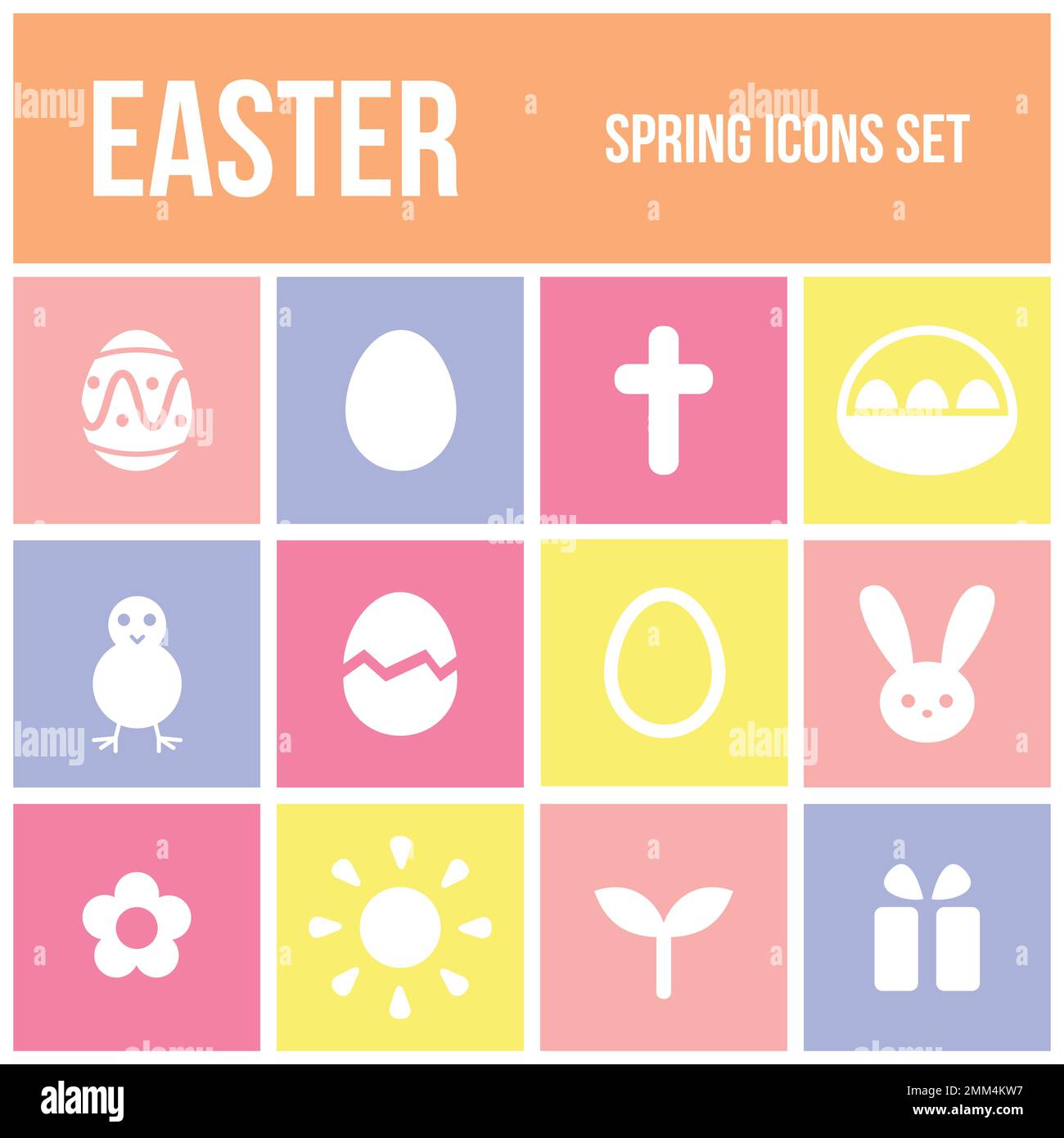 Set of twelve colorful Easter icons in simple flat style. Vector ...