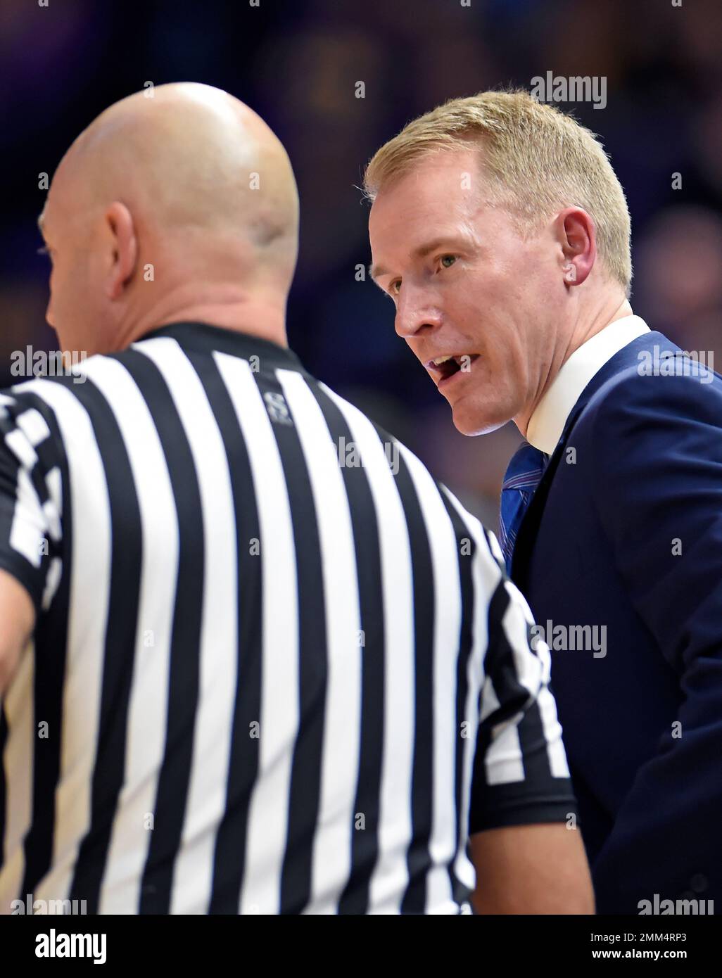 Louisiana Tech head coach Eric Konkol has a word with the referee after