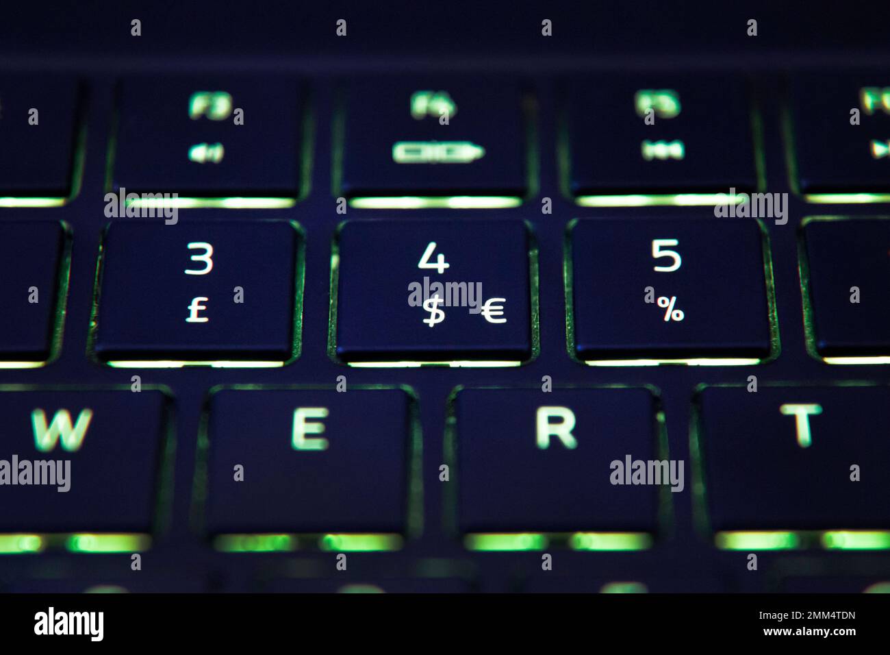 Close up of Pound and Dollar Sign on Illuminated computer keyboard ...