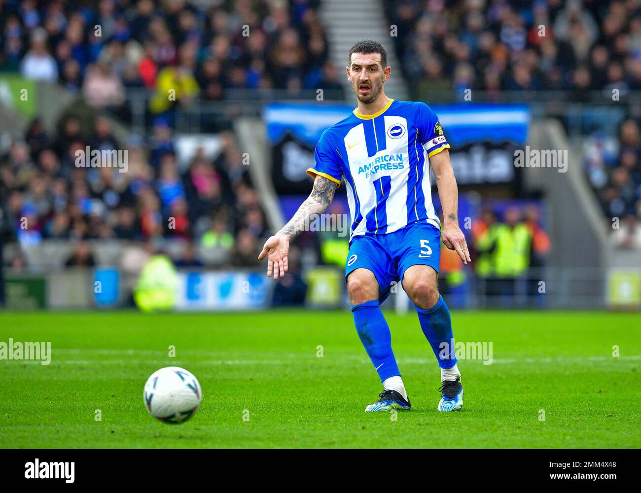 Brighton, UK. 29th Jan, 2023. Lewis Dunk of Brighton and Hove Albion during the FA Cup Fourth Round match between Brighton & Hove Albion and Liverpool at The Amex on January 29th 2023 in Brighton, England. (Photo by Jeff Mood/phcimages.com) Credit: PHC Images/Alamy Live News Stock Photo