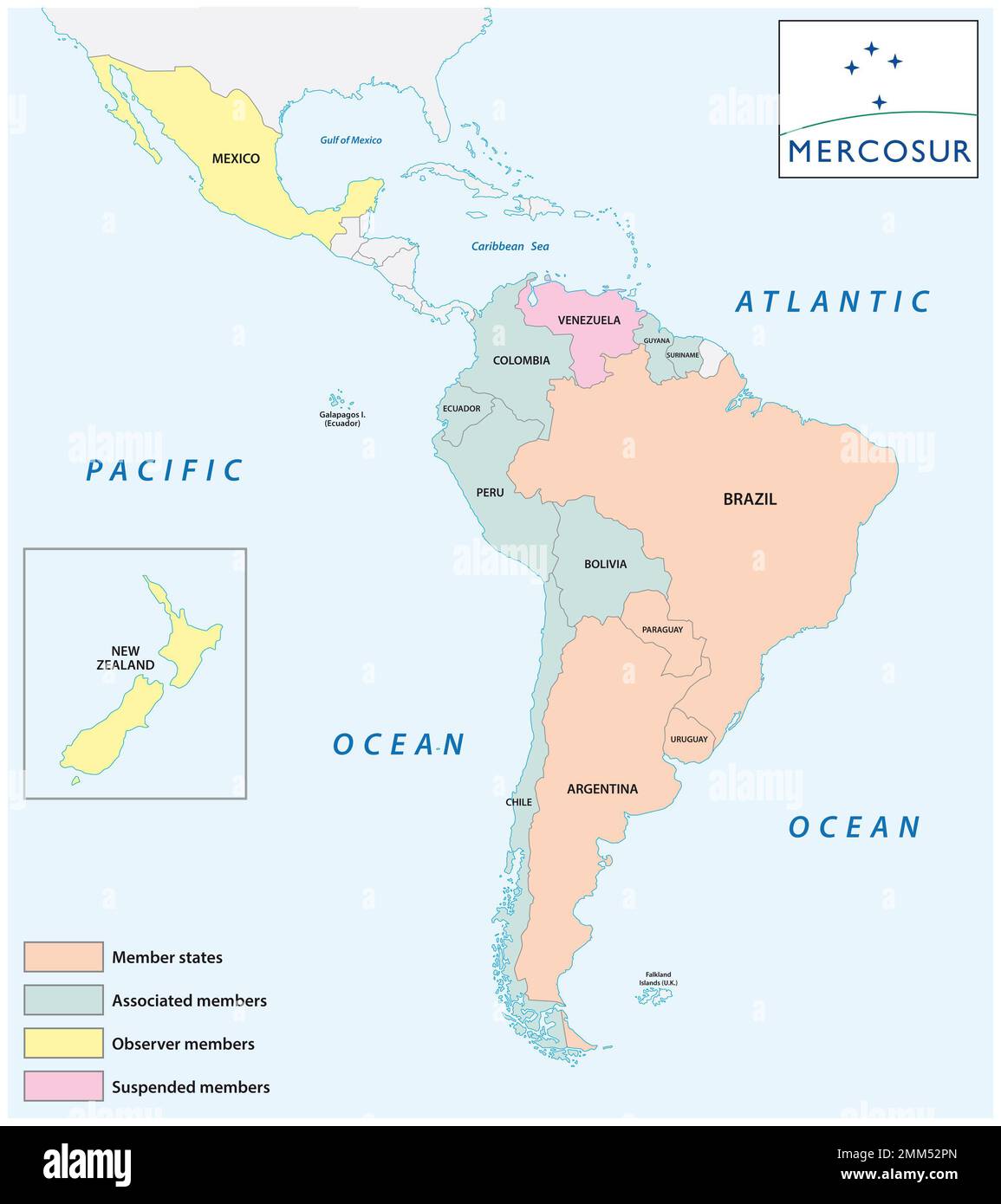 Map of the international economic organization in Latin America Mercosur Stock Photo
