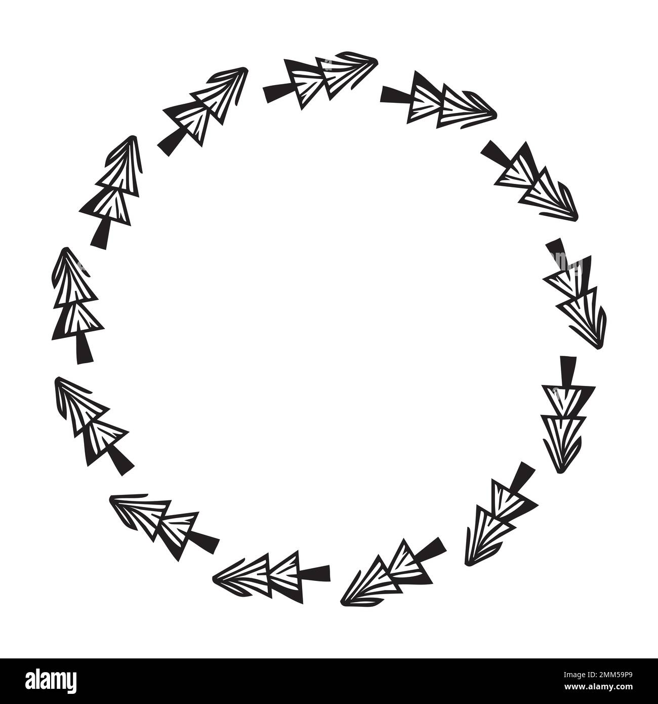 Outdoor forest vector frame. Scandi block print woodland border Stock