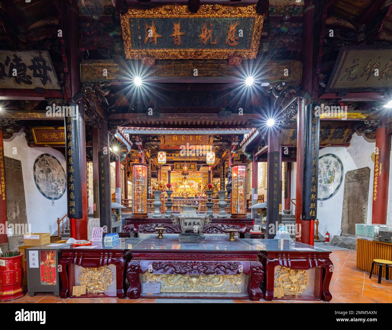 Tainan, JAN 5 2023 - Interior view of the Tainan Grand Mazu Temple Stock Photo