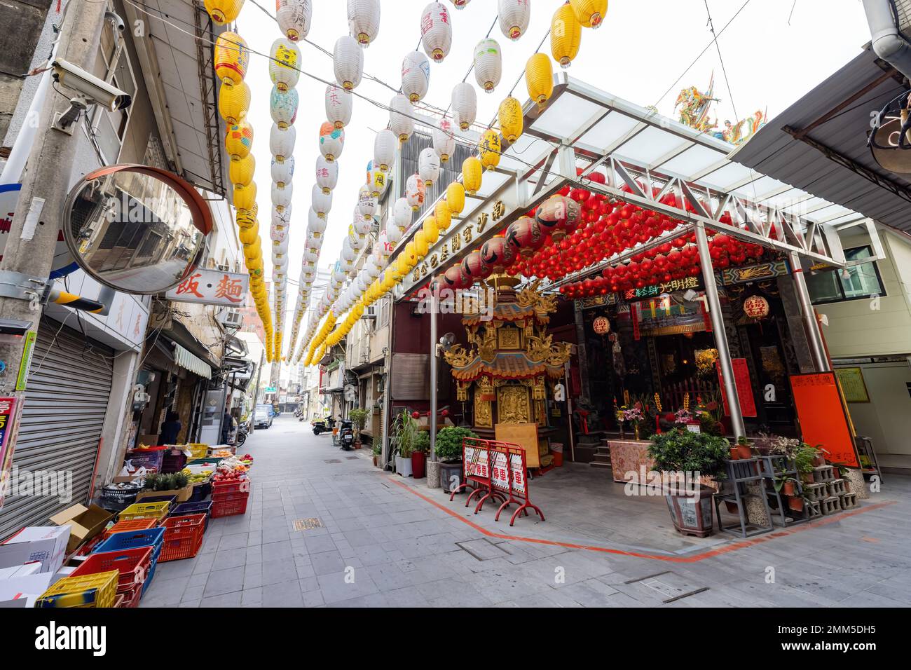 Tainan, JAN 5 2023 - Taoist temple near Shennong Street with many lanterns Stock Photo
