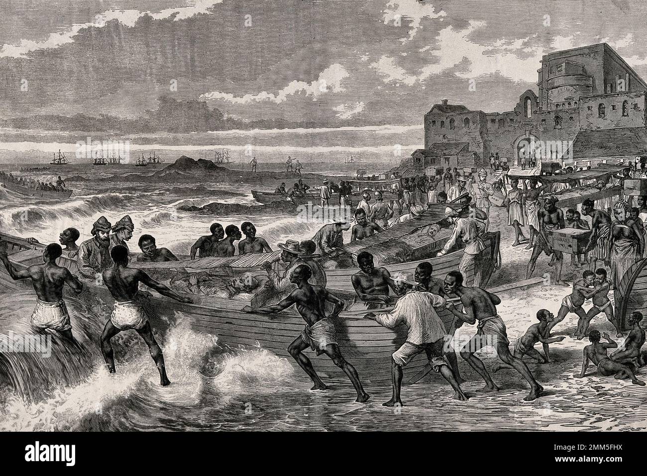 The Ashanti War, Invalids embarking at Cape Coast Castle, 1874 Stock Photo