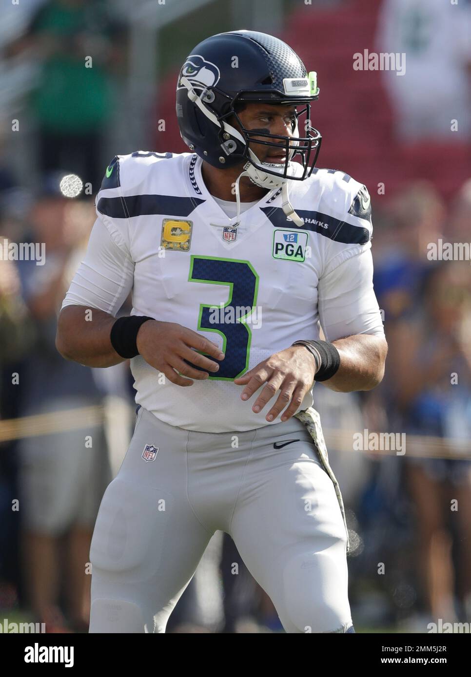 Seattle Seahawks quarterback Russell Wilson during warmups before an ...