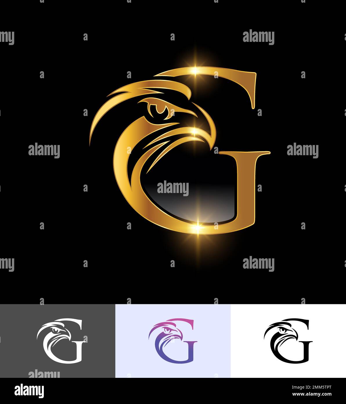A vector illustration set of Golden Eagle Monogram Initial Letter G in ...