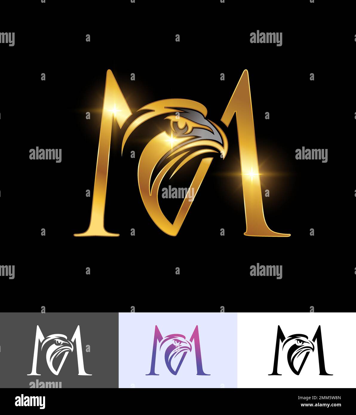 A vector illustration set of Golden Eagle Monogram Initial Letter M ...