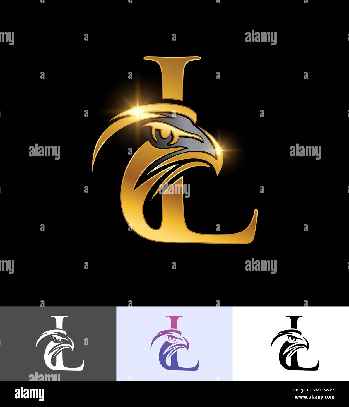 A vector illustration set of Golden Eagle Monogram Initial Letter L ...