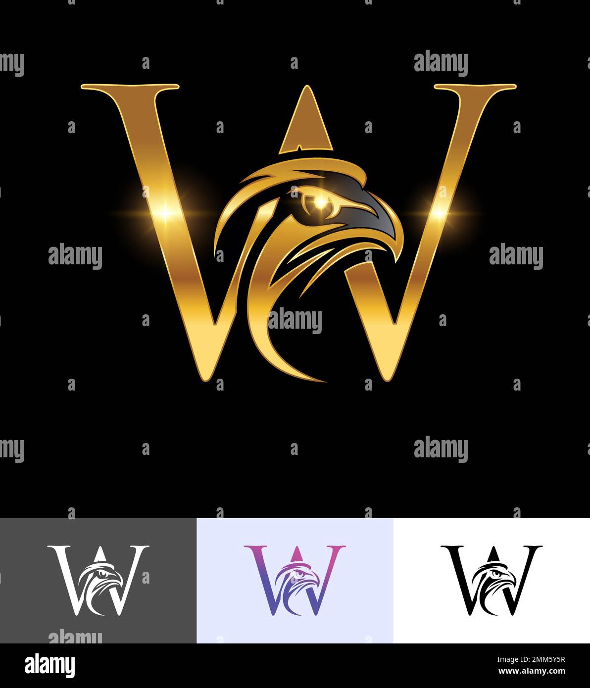 A vector illustration set of Golden Eagle Monogram Initial Letter W ...