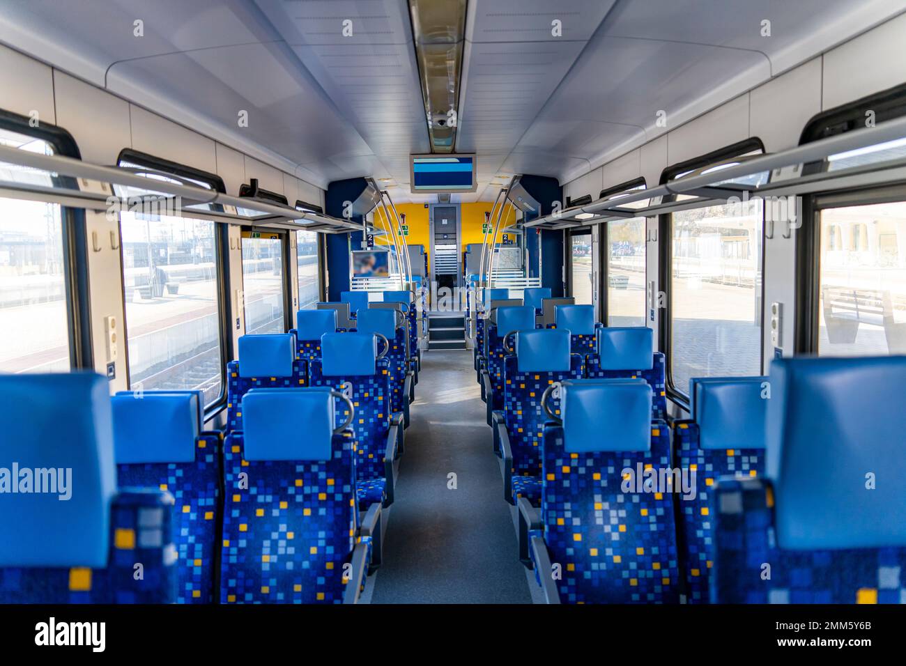 Empty train car from inside Stock Photo Alamy