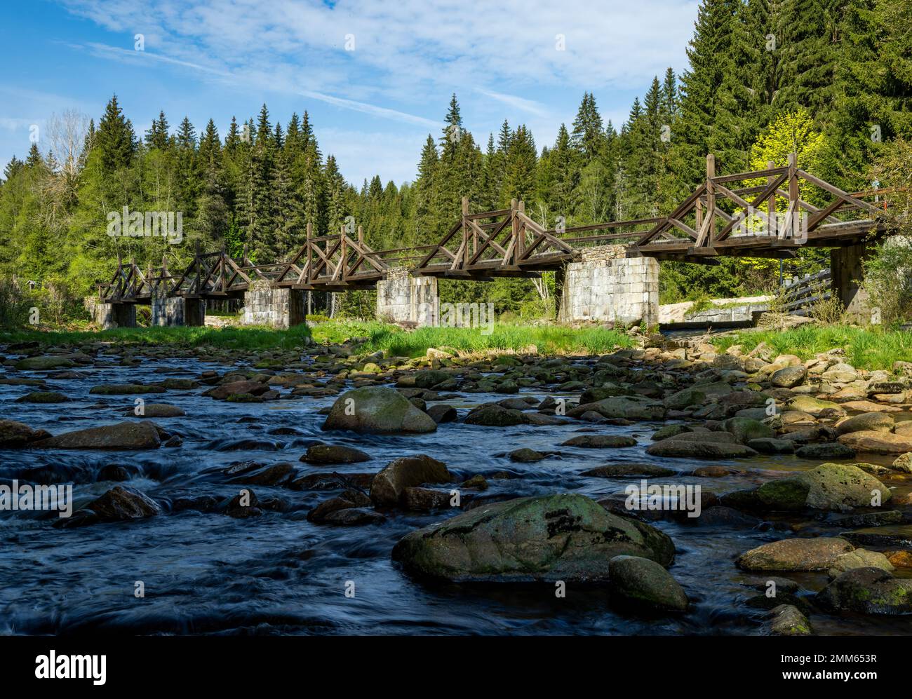 gate bridge in Rechle near Modrava, Sumava National Park, Czech ...