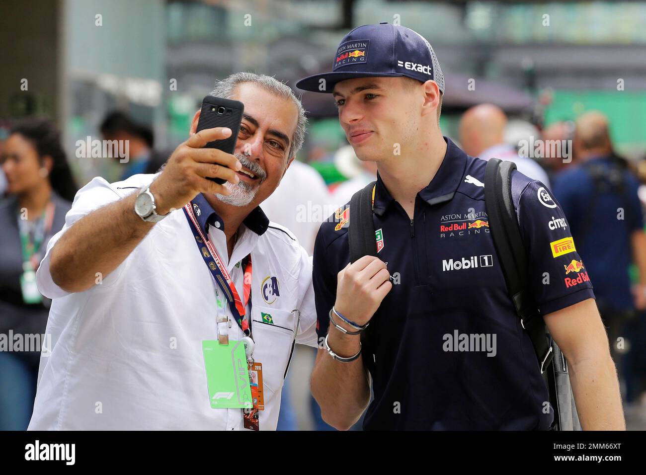 Max Verstappen takes selfies with fans on arrival at the paddock, Formula  1 photos