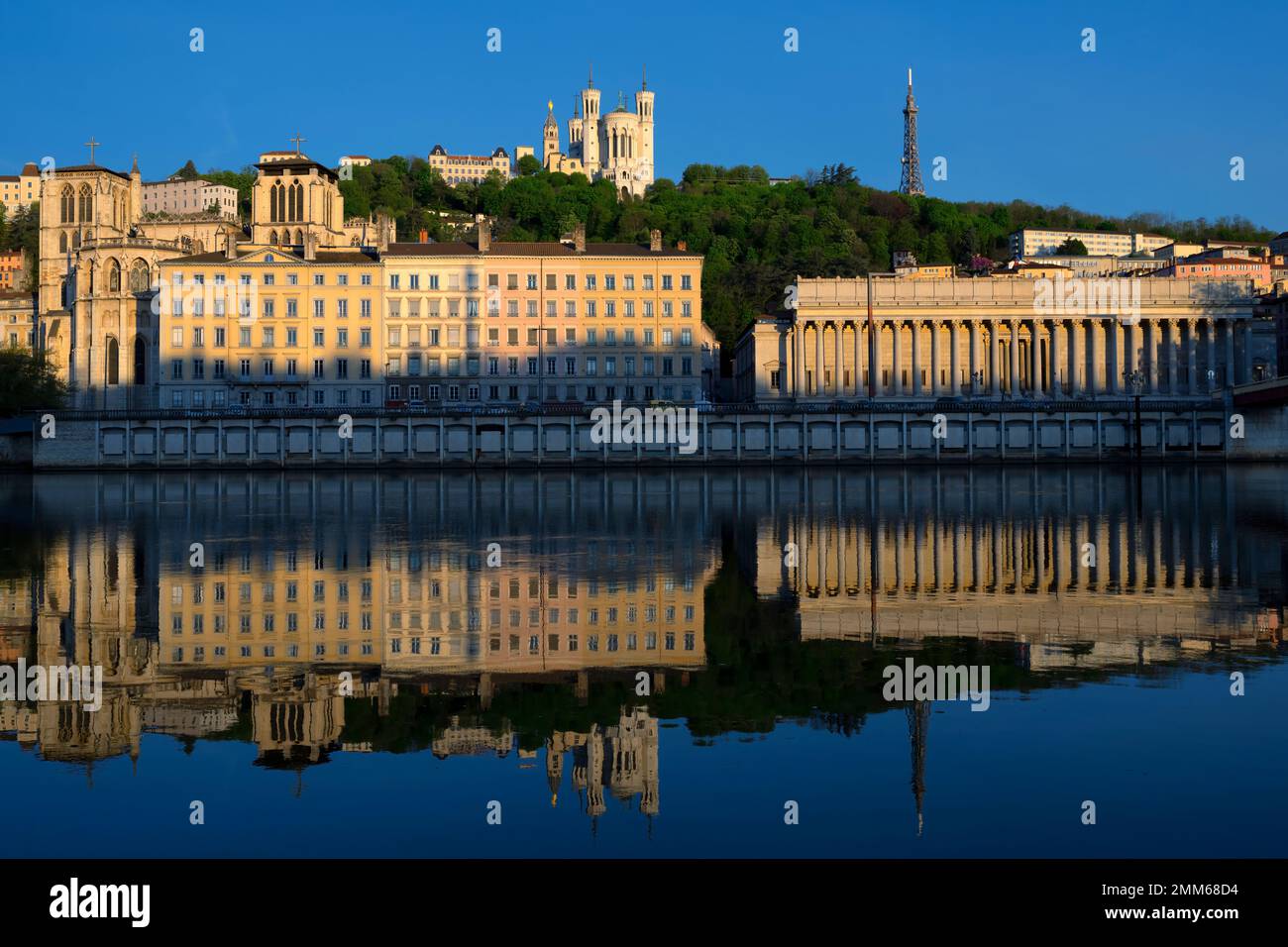 View of Lyon with Saone river in the morning, France. Stock Photo