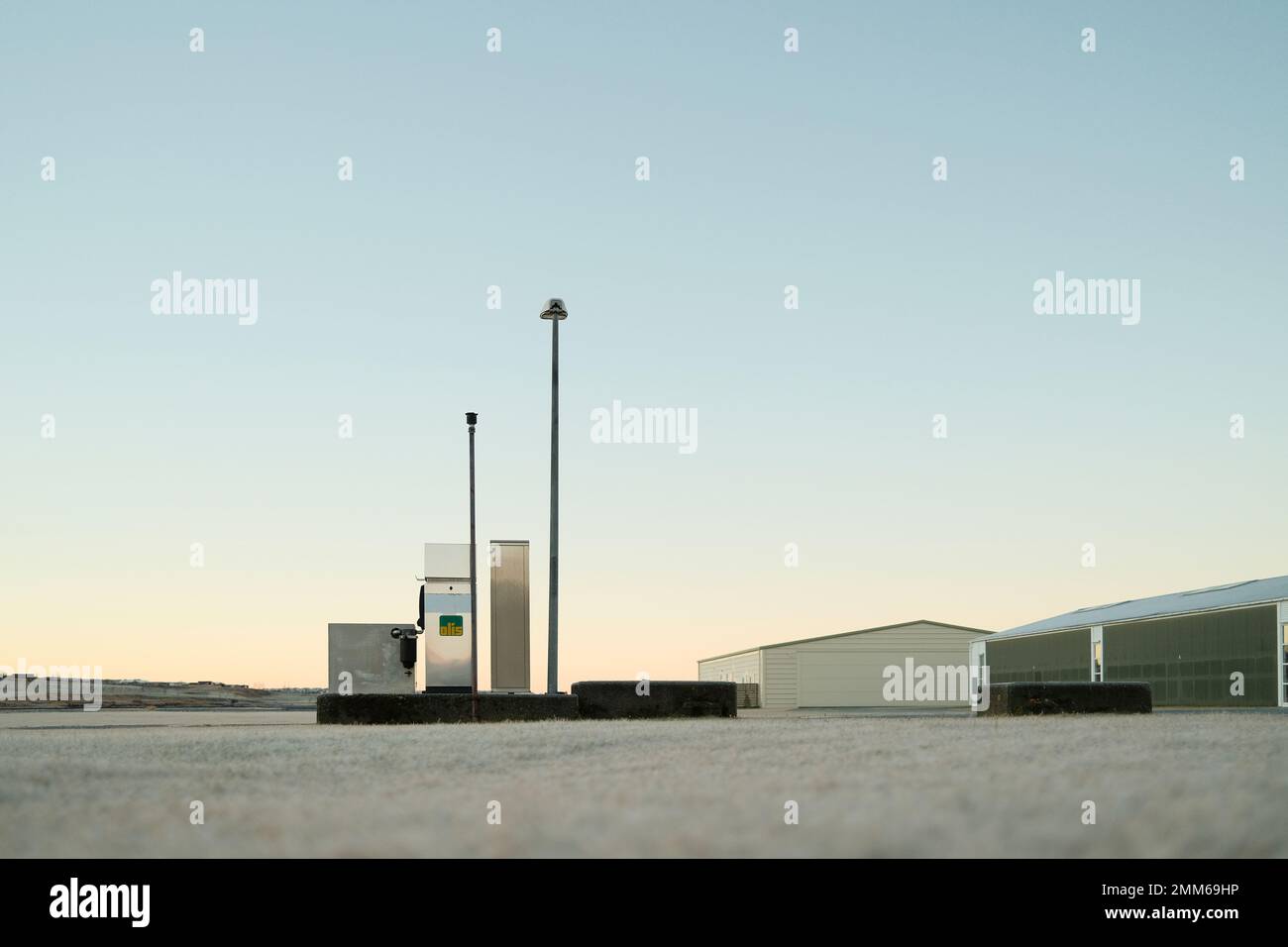 Airport filling station against cloudless sky Stock Photo