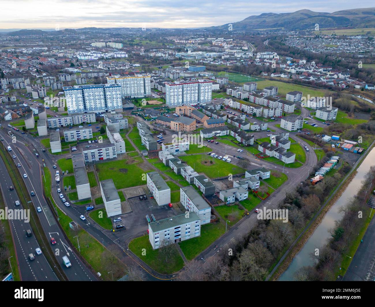 Aerial view of  housing estate at Wester Hailes  in Edinburgh, Scotland, Uk Stock Photo