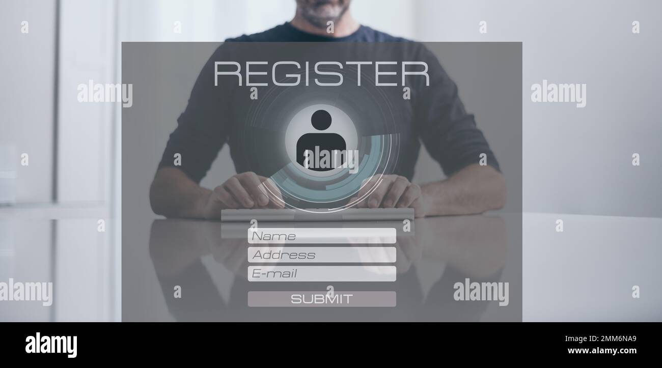 Man sign up and login. Registration, enter, sign in, membership concept ...