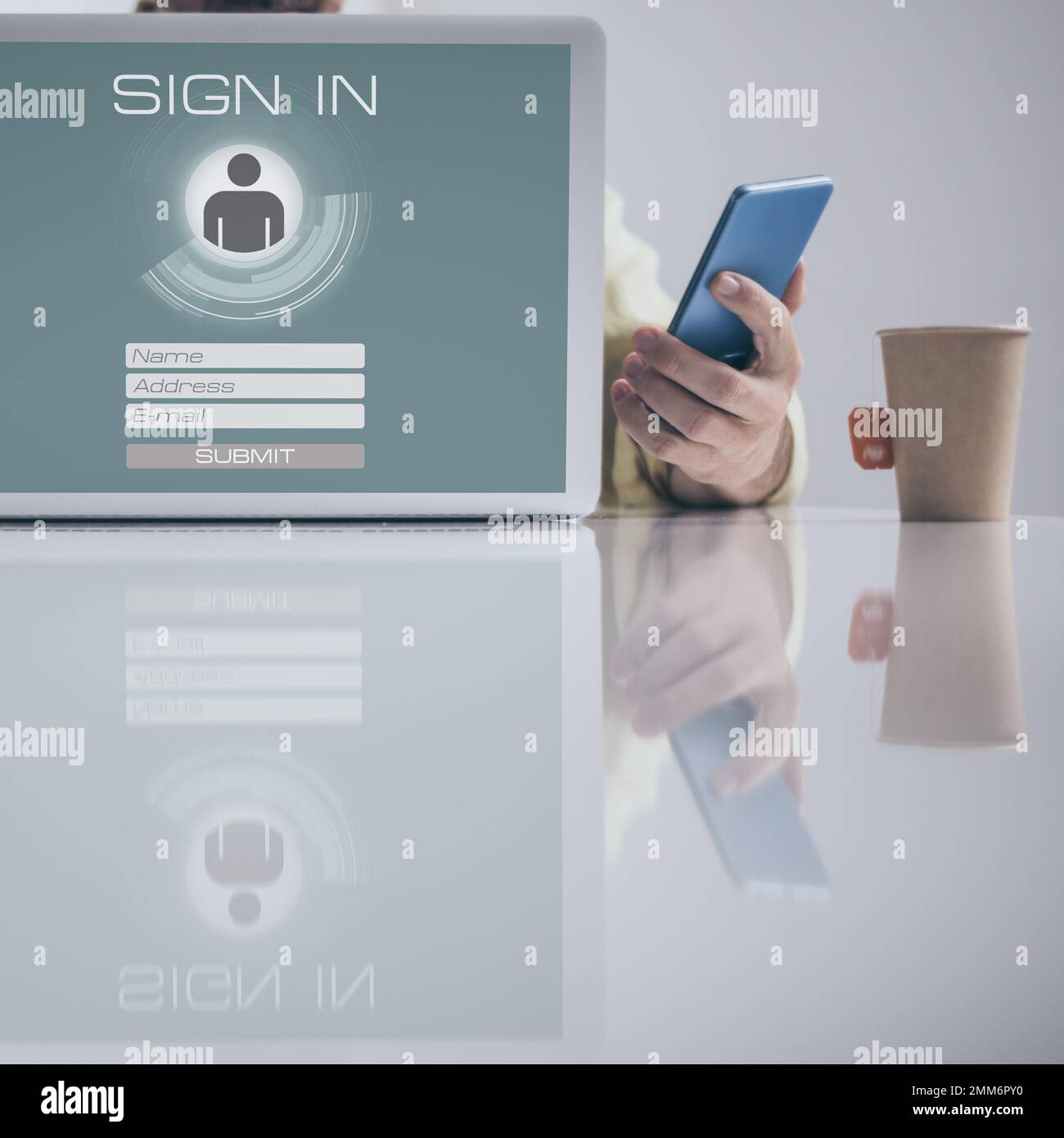 Man sign up and login. Registration, enter, sign in, membership concept ...