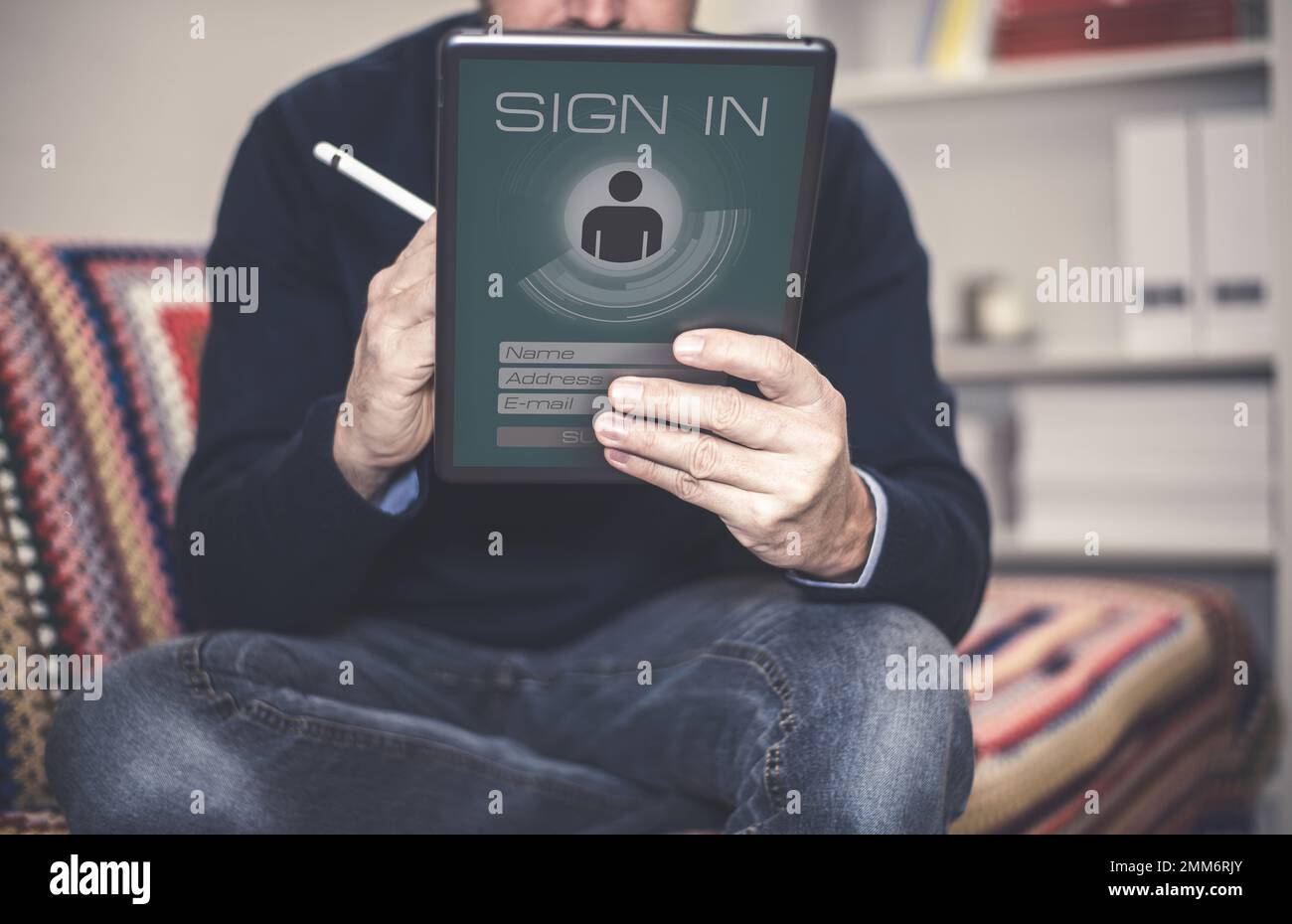 Man sign up and login. Registration, enter, sign in, membership concept ...