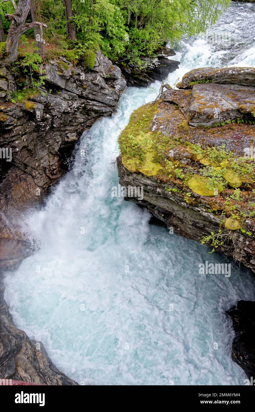 River Briksdalselva and the Kleivafossen Waterfall. Jostedalsbreen National Park - Waterfall - Europe travel destination Norway Stock Photo