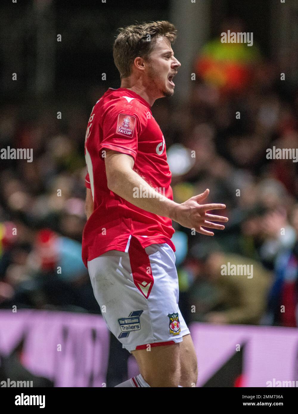 Wrexham, Wrexham County Borough, Wales. 29th January 2023. James Jones celebrates his goal, during Wrexham Association Football Club V Sheffield United Football Club at The Racecourse Ground, in The Emirates FA Cup. (Credit Image: ©Cody Froggatt/Alamy Live News) Stock Photo