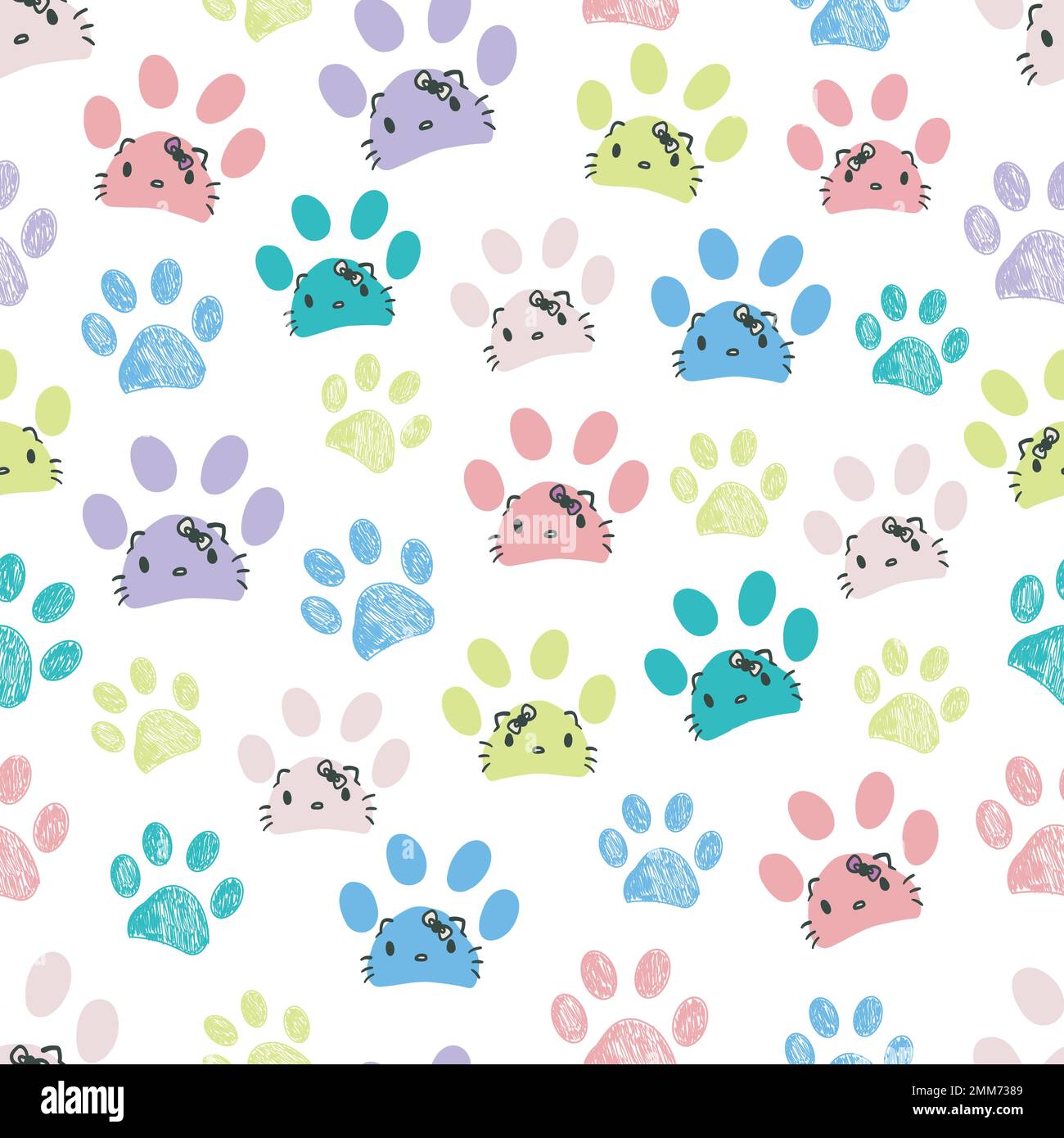 Cute Girlish Paw Prints On Seamless Pattern. Good For Textile