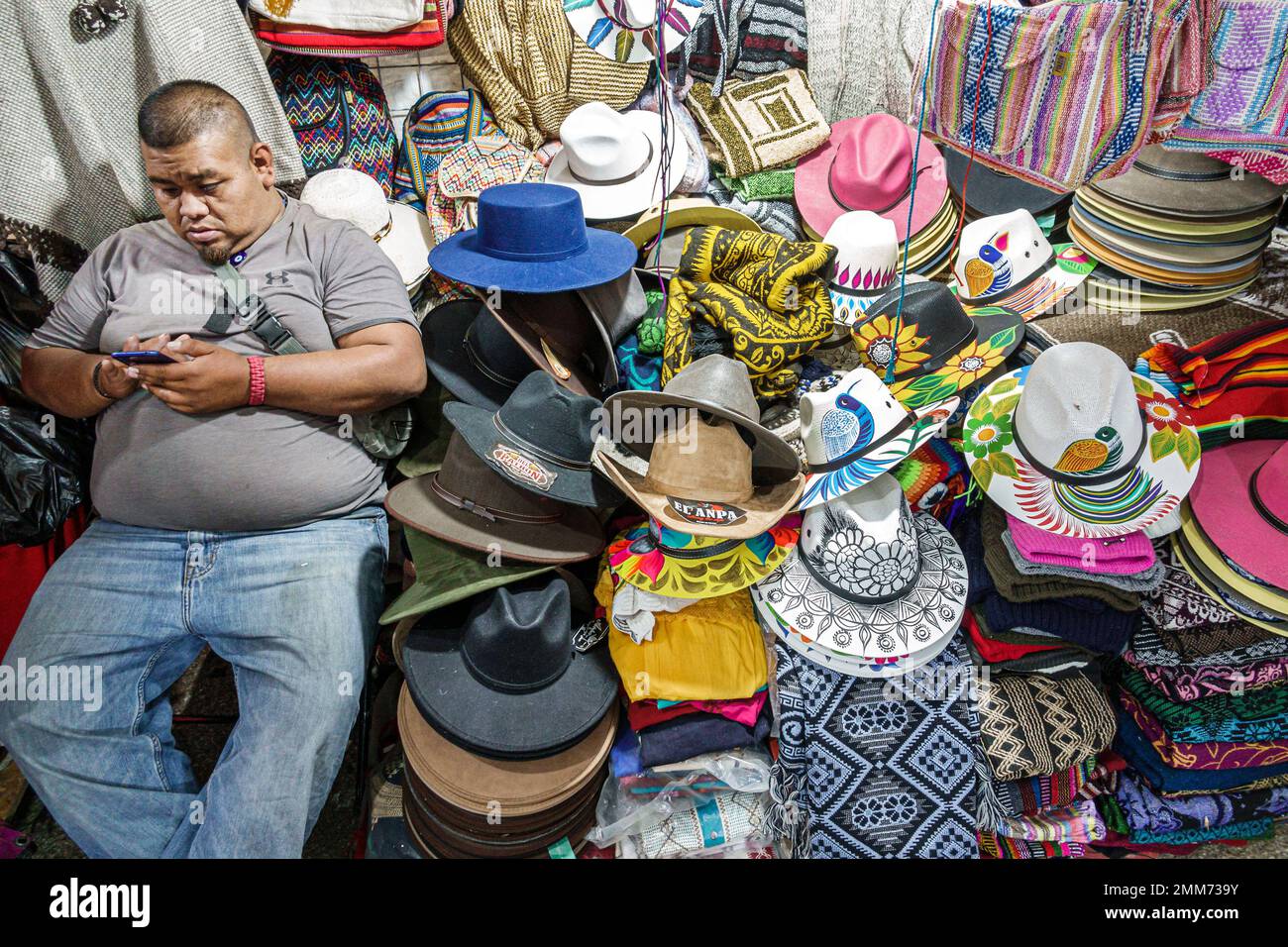 Mexico City,Avenida Paseo de la Reforma,Christmas holiday artisanal market mercado artesanal,hats,man men male,adult adults,resident residents,display Stock Photo