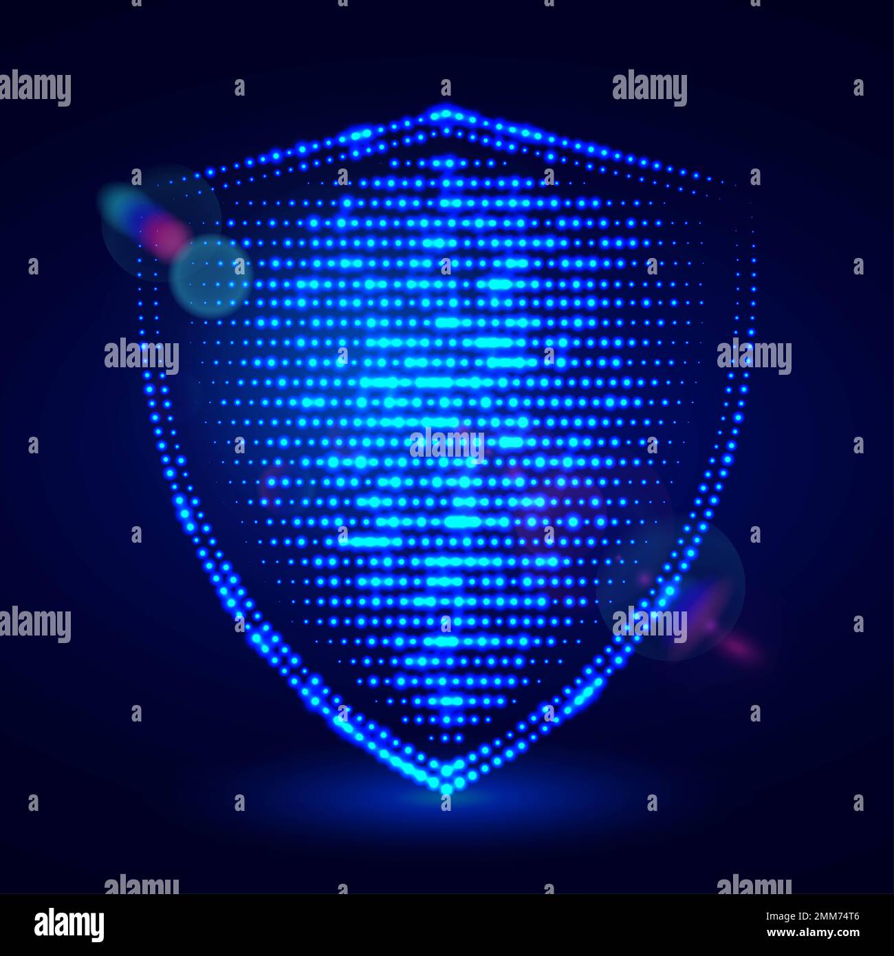 Blue glowing digital shield made of light dots. Protect and Security ...