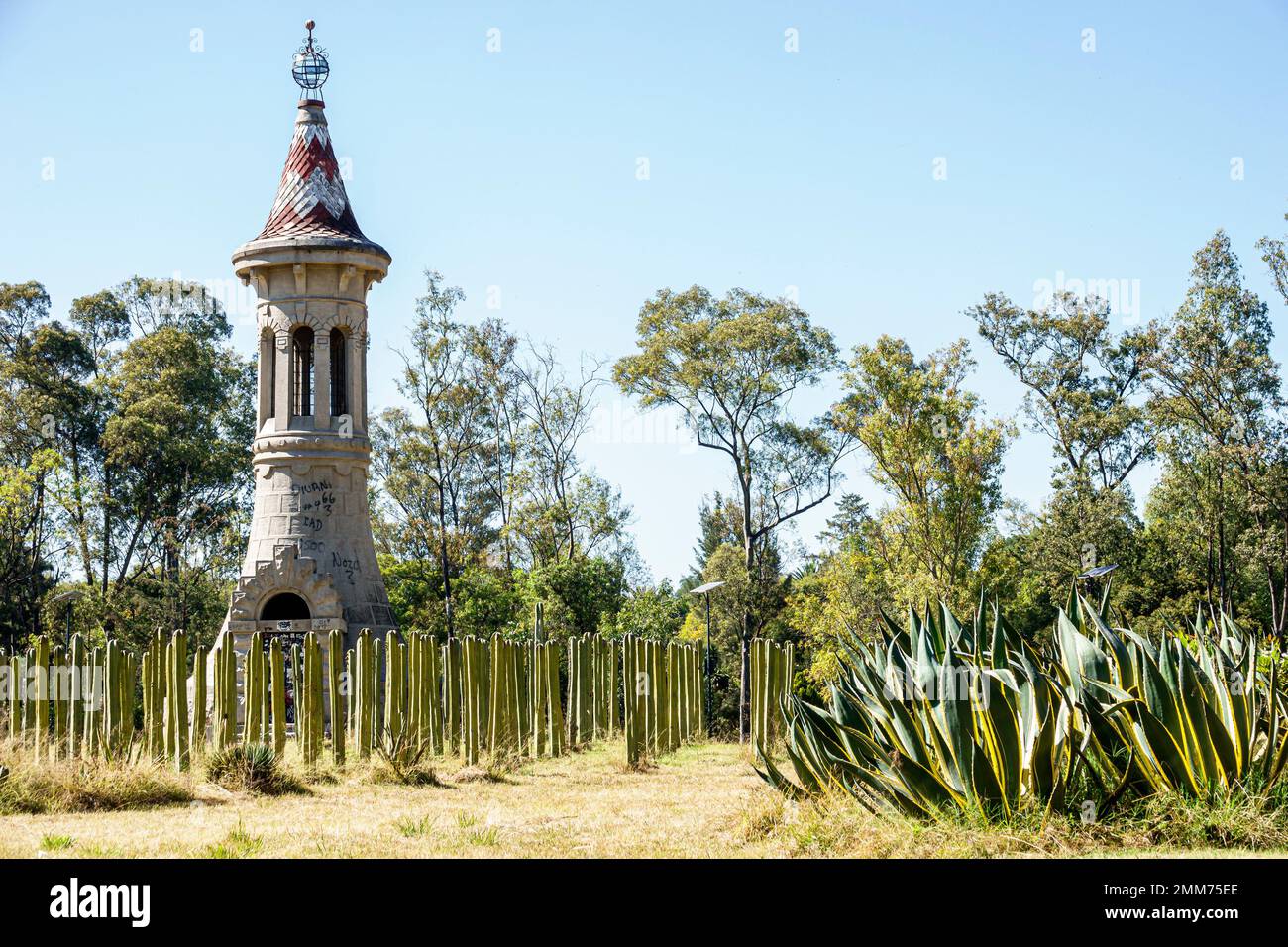 Mexico City,Bosque de Chapultepec Section 2 Forest,Museo Jardin del Agua Garden of Water Museum ventilation tower,cactus cacti Stock Photo