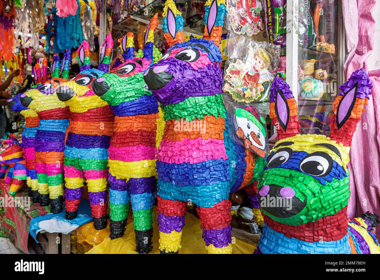 Mexico City,Mercado Medellin,pinata pinatas colorful papier mache,inside  interior indoors,display sale,arts crafts handmade,vendor vendors seller  sell Stock Photo - Alamy