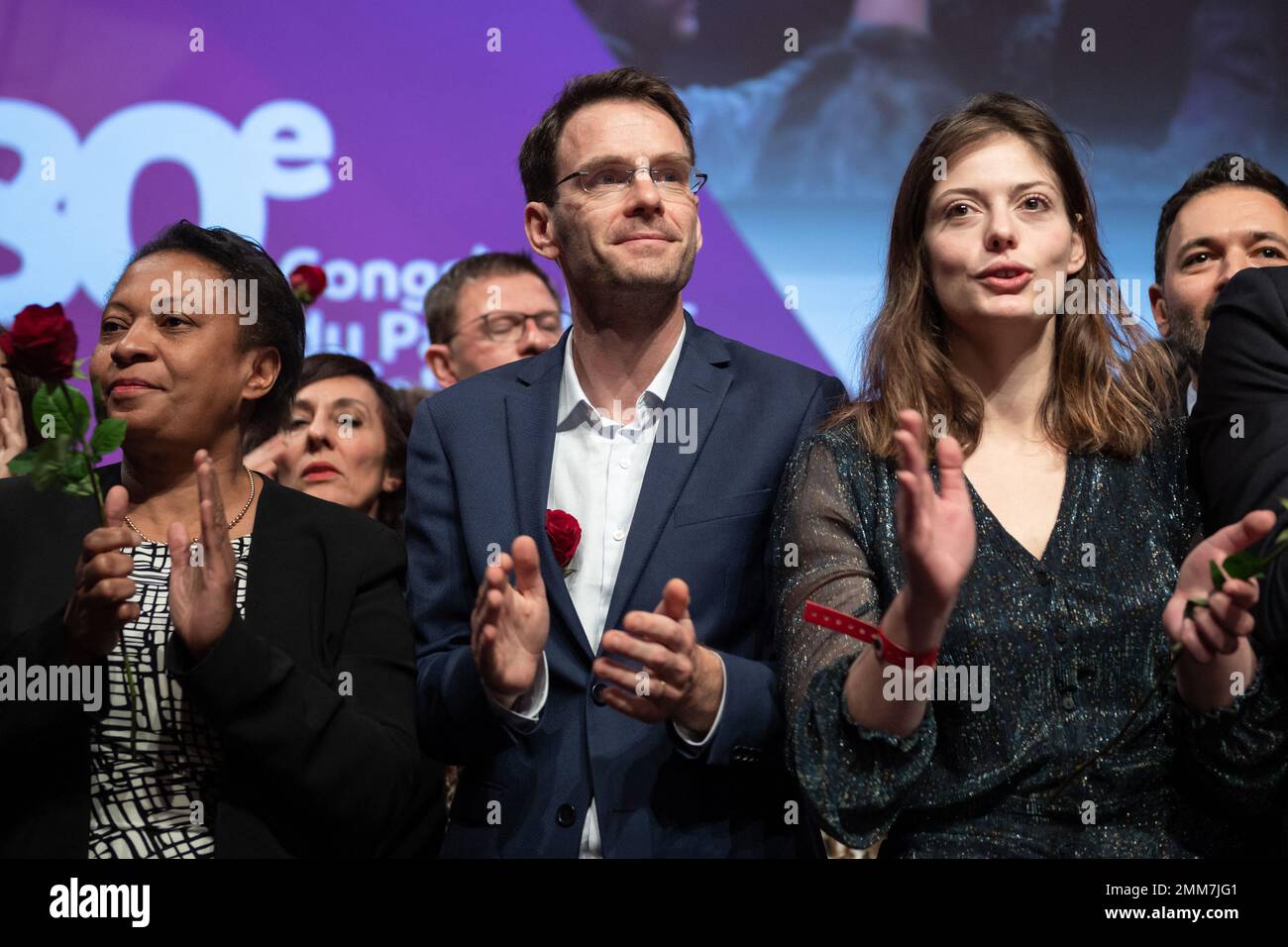 (L to R): Hélène Geoffroy, Nicolas Mayer-Rossignol and Emma Rafowicz ...