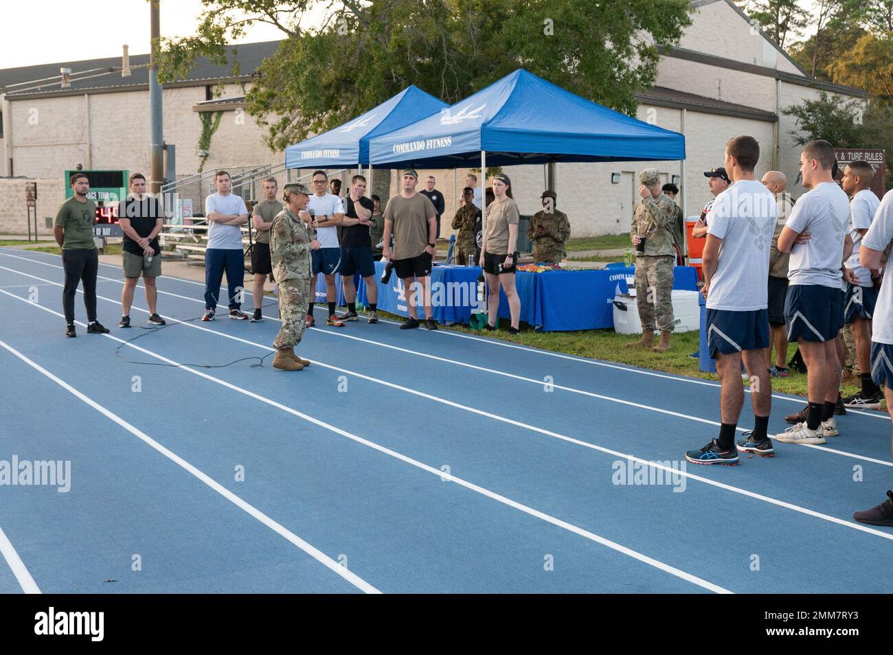 U.S. Air Force Col. Allison Black, 1st Special Operations Wing commander, speaks before the start of a POW/MIA 24-hour vigil run at Hurlburt Field, Florida, Sept. 15, 2022. The run serves to honor and remember POW/MIA American service members from World War II, the Korean War, the Vietnam War, the Cold War, the Gulf Wars and other recent conflicts. Stock Photo