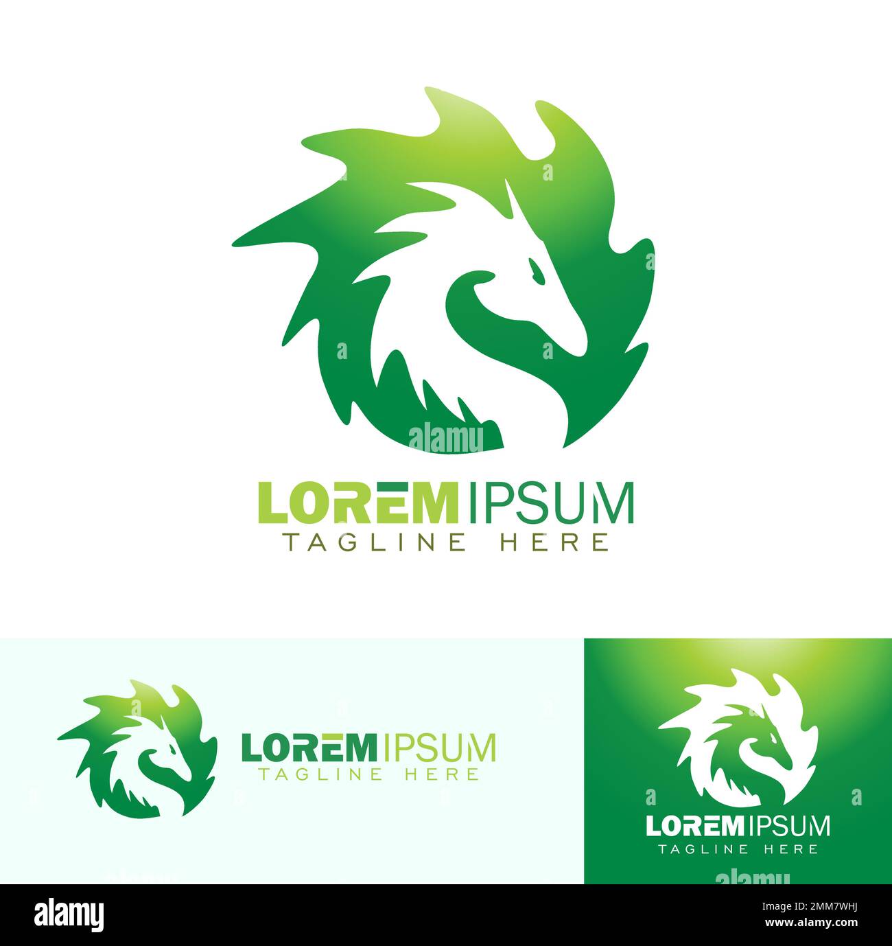 A Vector Illustration Set Of Green Dragon Symbol Logo Sign Stock Vector