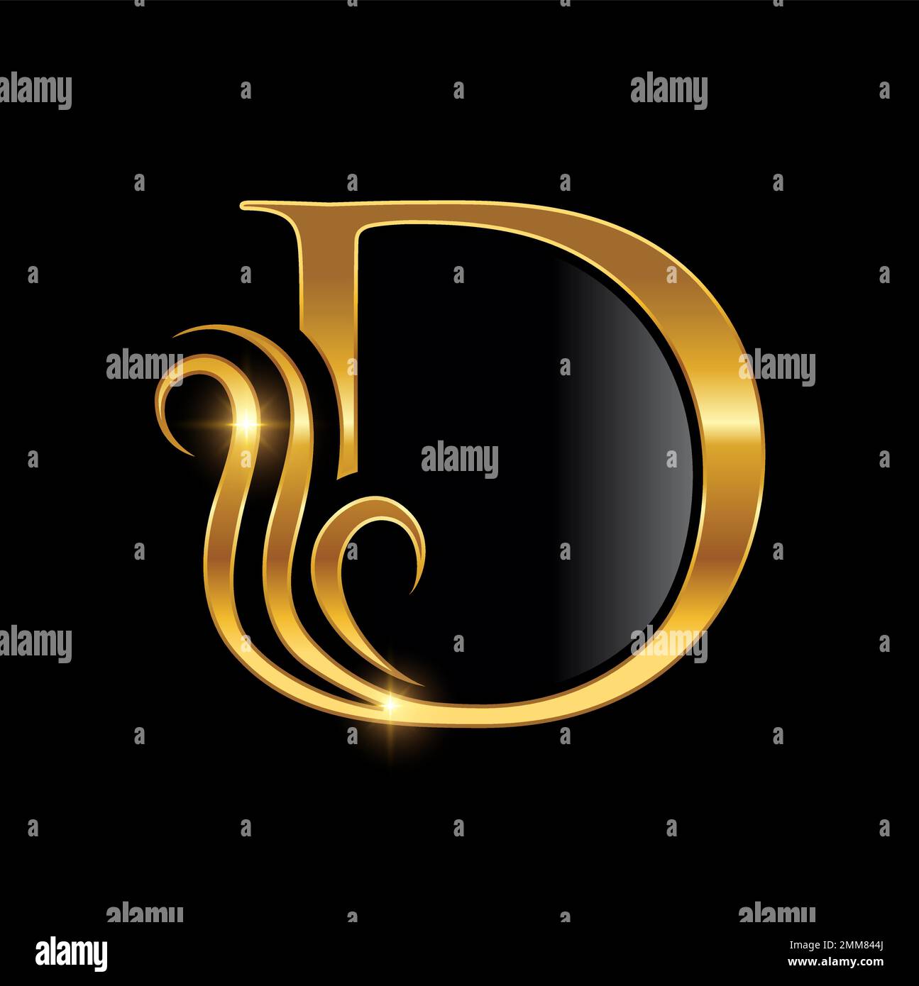 A vector illustration of Golden Monogram Logo Initial Letter D in black