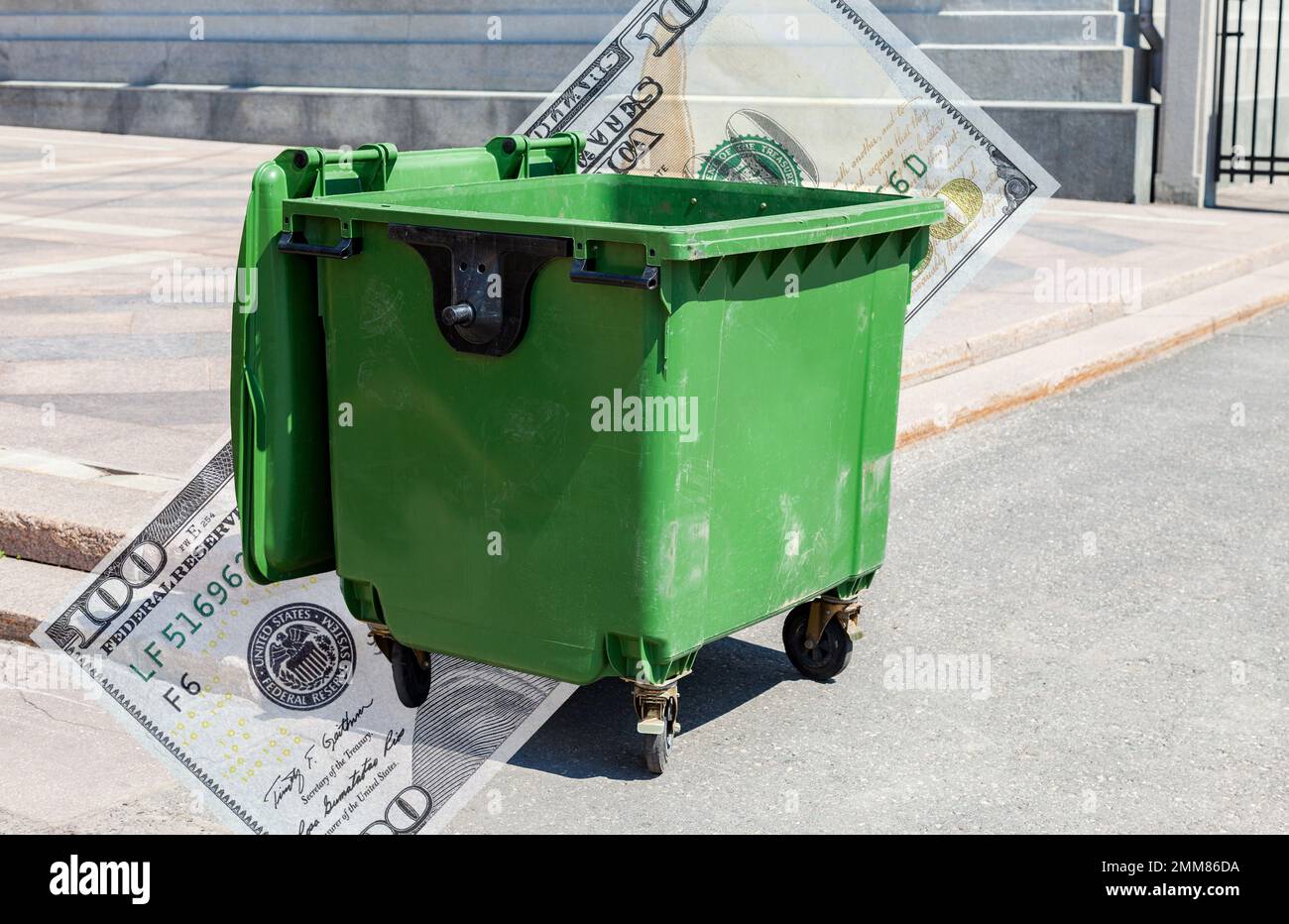 Large Green Plastic Trash Cans City Street Containers Wheels