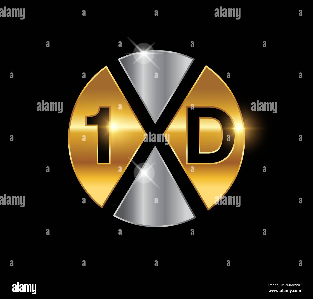 A vector luxury illustration of 1XD Gold and Silver Logo Sign in black