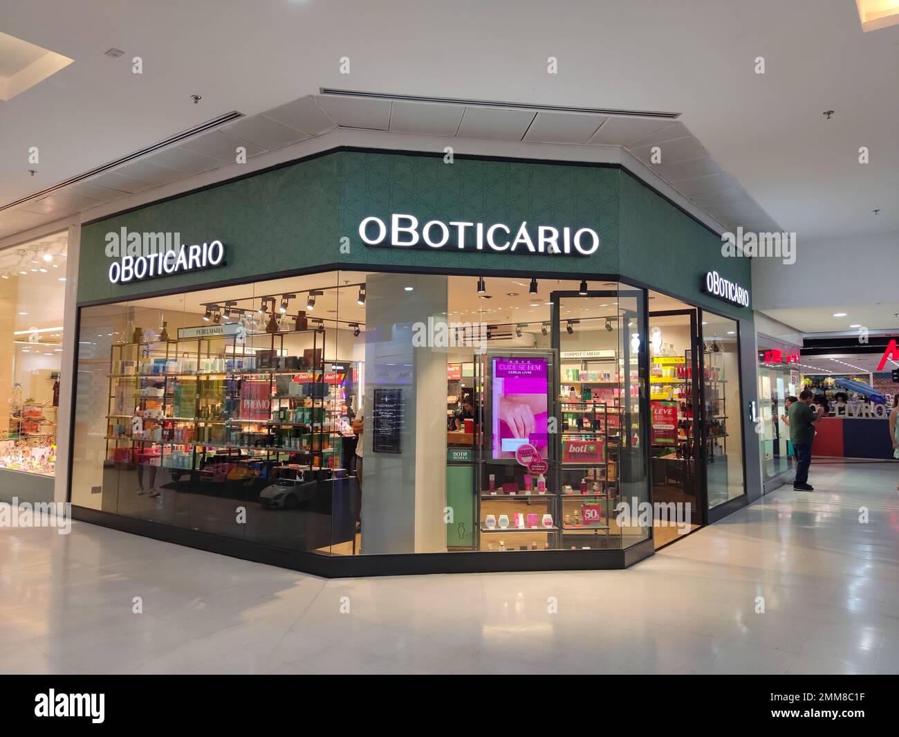 January 28, 2023, SÃ£o Paulo, Brazil: O BoticÃrio logo seen on the façade of a store in Parque Shopping Prudente, in the city of Presidente Prudente, SÃ£o Paulo. (Credit Image: © Rafael Henrique/SOPA Images via ZUMA Press Wire) EDITORIAL USAGE ONLY! Not for Commercial USAGE! Stock Photo