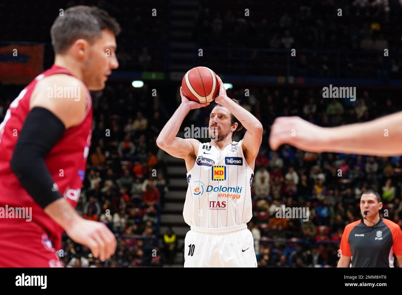 Italy. 29th Jan, 2023. EA7 EMPORIO ARMANI MILAN vs AQUILA BASKET TRENTO, Serie  A Lega Basket Championship 2022-2023, 17th day, 29 January 2023, in the  photo Toto Forray (AQUILA BASKET TRENTO) Editorial