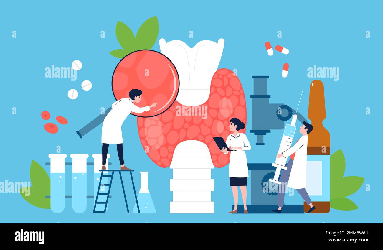 Endocrinology hyperthyroidism medicine concept. Thyroid disease, doctors compare health and