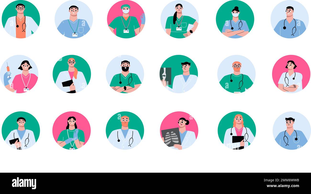 Doctor, medical specialists avatars collection. Team professional