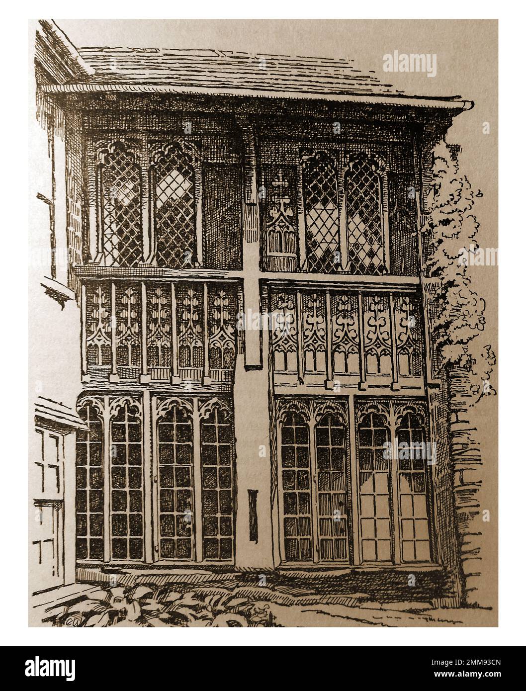 British pubs inns & taverns - A circa 1940 old photograph of the Window of the Abbot's Hall at the Luttrell Arms, Dunster. Stock Photo
