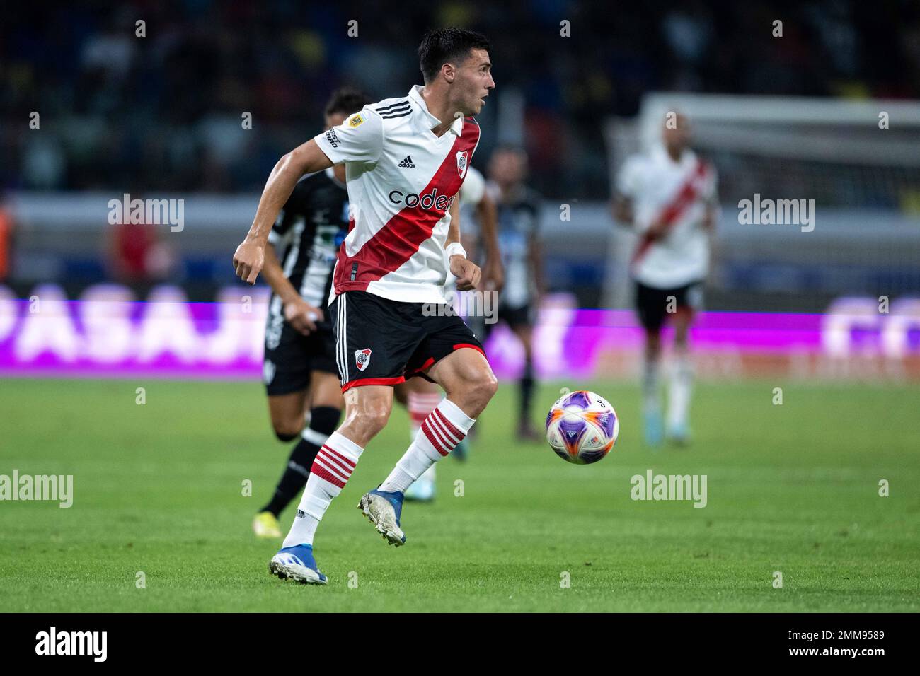 SANTIAGO DEL ESTERO, ARGENTINA, 28 January 2023:   Jose Paradela of River Plate control ball during the Torneo Binance 2023 of Argentine Liga Profesional match between Central Cordoba and River Plate at Stadium Único Madre de Ciudades in Santiago del Estero, Argentina on 28 January 2023. Photo by SFSI Stock Photo
