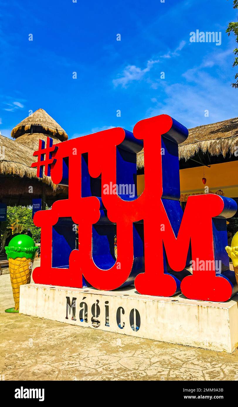 Tulum Mexico 23.July 2022 Big red sign lettering writing Tulum Magico
