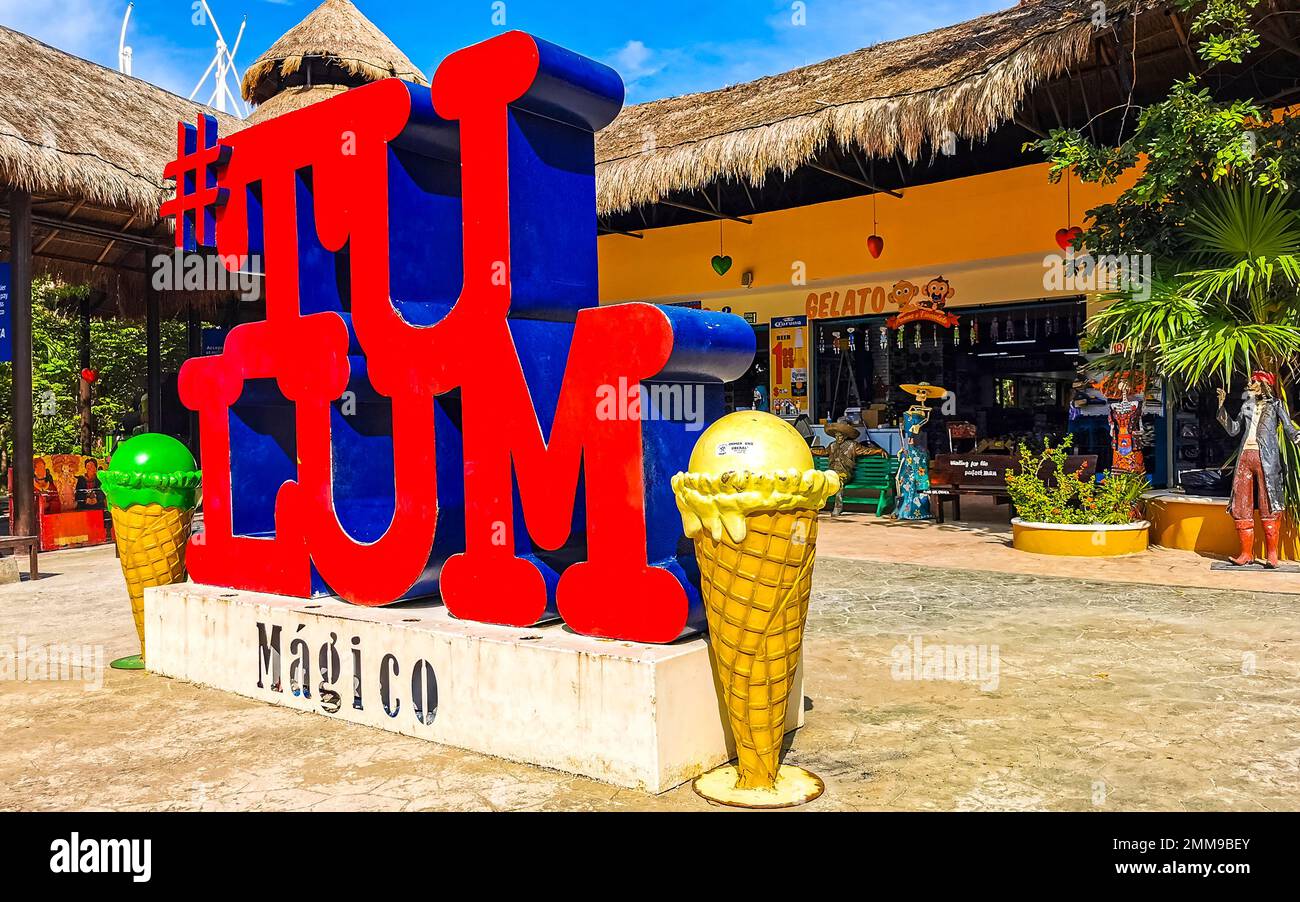 Tulum Mexico 23.July 2022 Big red sign lettering writing Tulum Magico