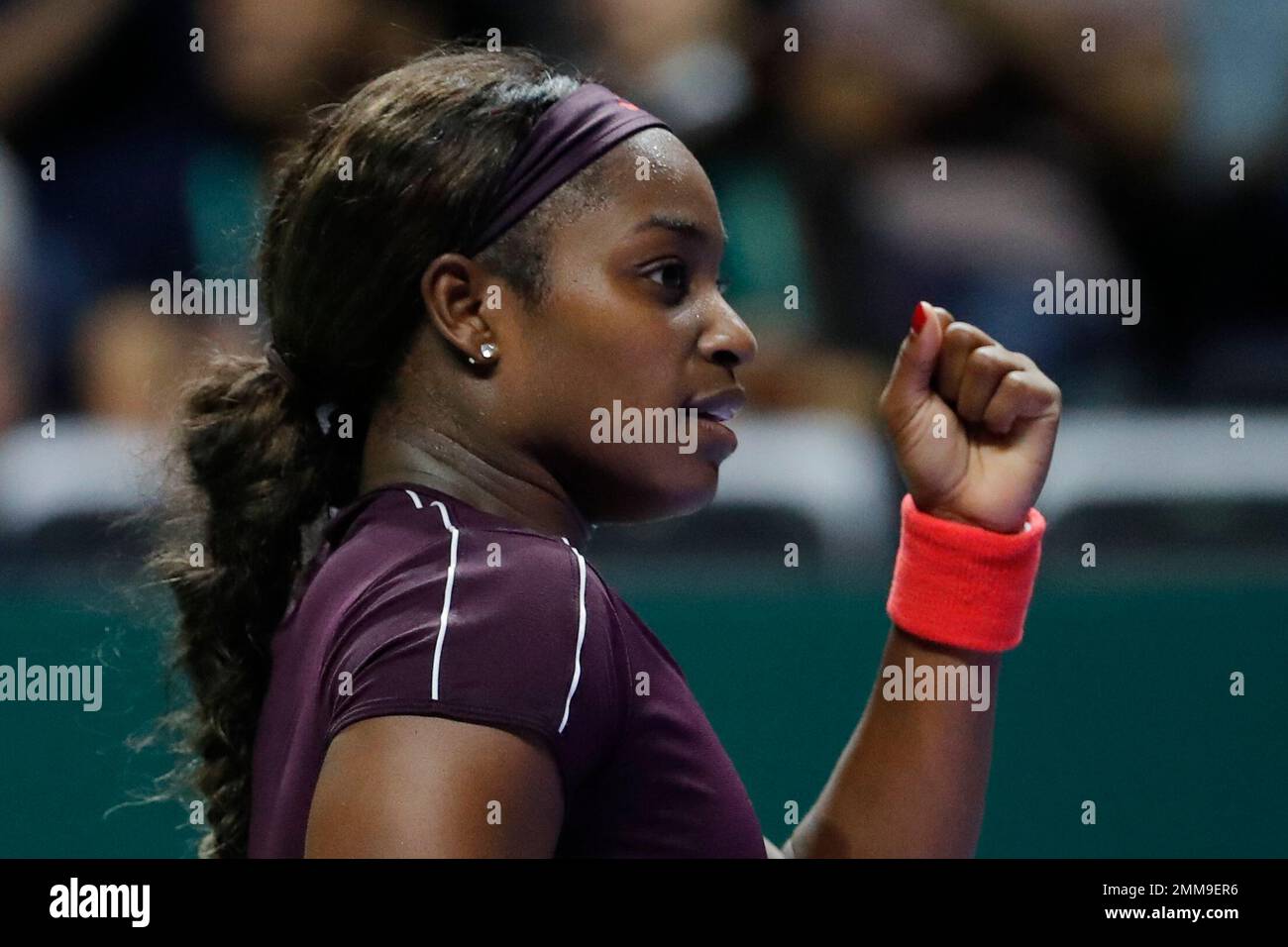 Sloane Stephens Of The United States Reacts After Winning Against