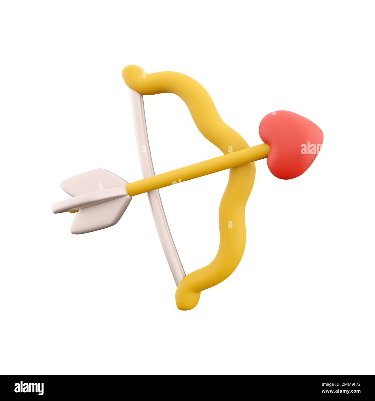 3d rendering cupid's bow with arrow icon. 3d render arrow heart bow icon. Cupid's bow with arrow. Stock Photo